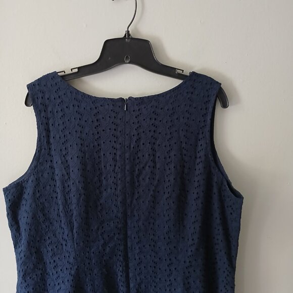 VTG L.L Bean Women's Sheath Dress Size 18 Blue Zipper Sleeveless 100% Cotton - Picture 12 of 16